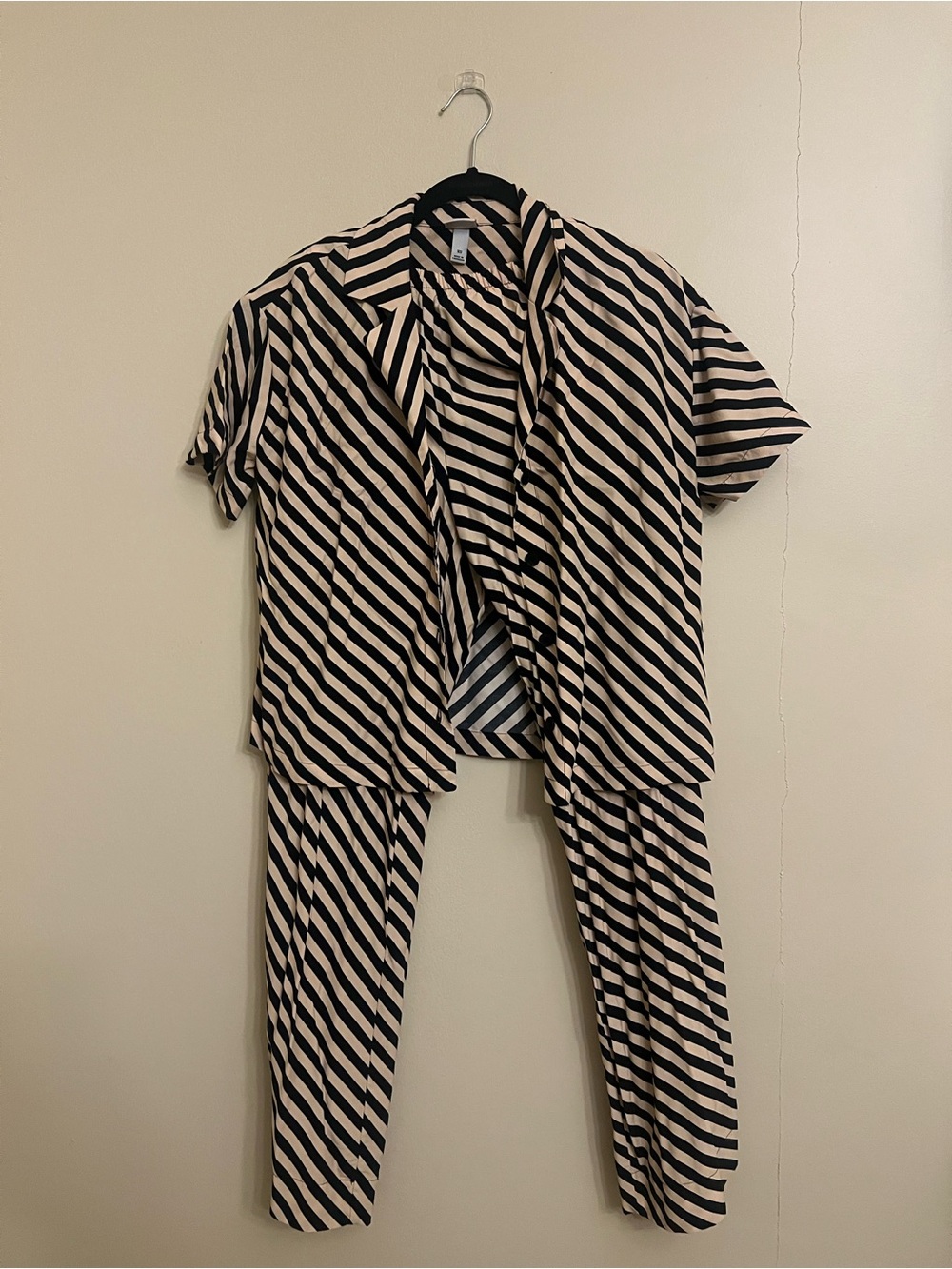 Black and Cream Striped Draped Top and Pants Set